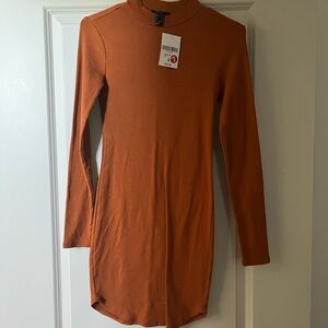 Forever 21 Long Sleeve Mock Neck Dress in Rust Orange